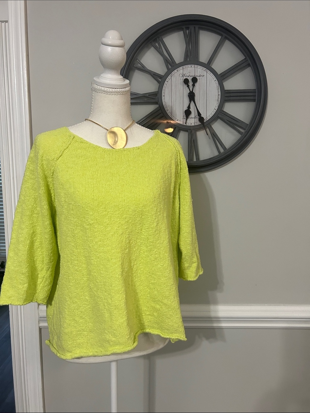 Lulu B Lightweight Lime Knit Top with 3/4 Sleeves